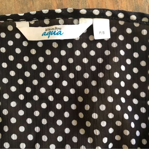 La Vie En Rose Aqua Beach Cover Up‎ Women’s Sz S Black White Polka Dot V Neck - Picture 3 of 5
